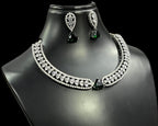Silver Finish Flower Design CZ Choker Earrings Set For Wedding | Elegant Bridal Jewelry Set