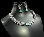 Silver Finish Flower Design CZ Choker Earrings Set For Wedding | Elegant Bridal Jewelry Set