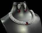 Silver Finish Flower Design CZ Choker Earrings Set For Wedding | Elegant Bridal Jewelry Set