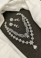Pakistani Double Layered Floral AD Necklace Earring Set For Wedding