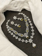 Pakistani Double Layered Floral AD Necklace Earring Set For Wedding