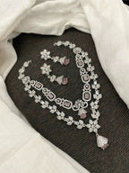 Pakistani Double Layered Floral AD Necklace Earring Set For Wedding