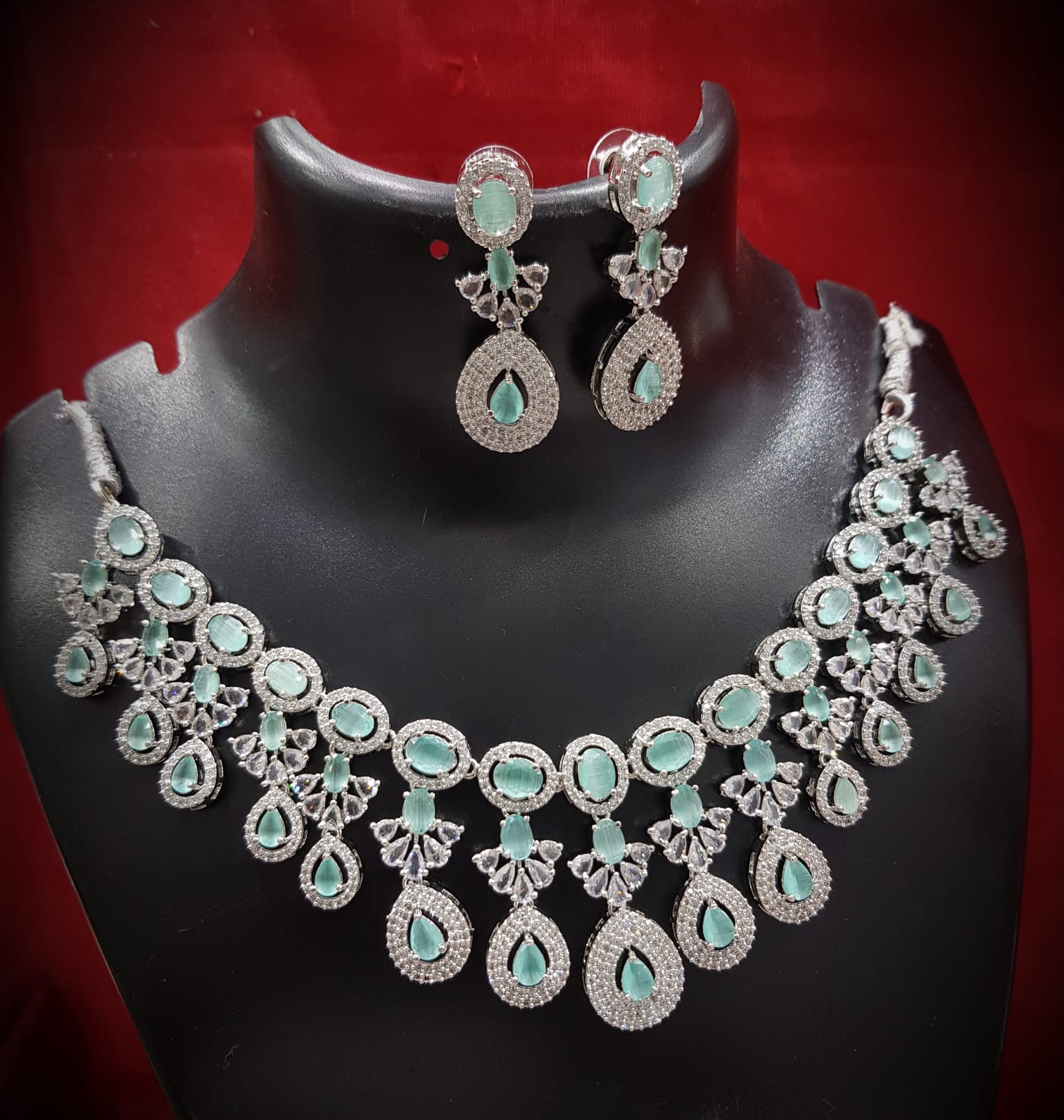 Floral Drop AD Choker Earring Set For Wedding