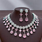 Wedding Drop Silver Finish AD Choker Earring Set For Women