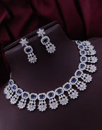 Punjabi Silver Plated Flower Design AD CZ Choker Earring Set Indian Jewelry
