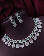 Punjabi Silver Plated Flower Design AD CZ Choker Earring Set Indian Jewelry