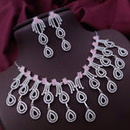 Wedding Teardrop Layered American Diamond Necklace Earring Set For Women