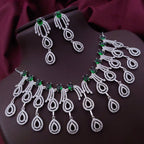 Wedding Teardrop Layered American Diamond Necklace Earring Set For Women