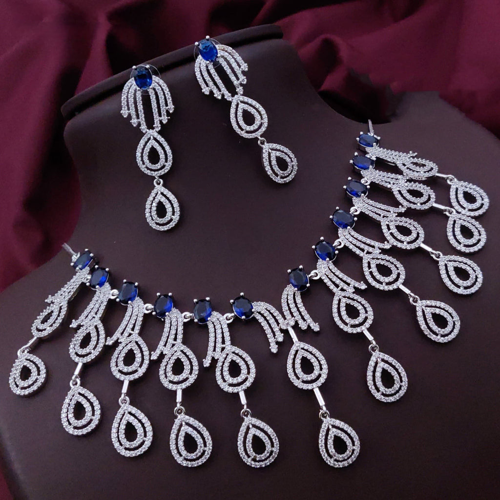 Wedding Teardrop Layered American Diamond Necklace Earring Set For Women
