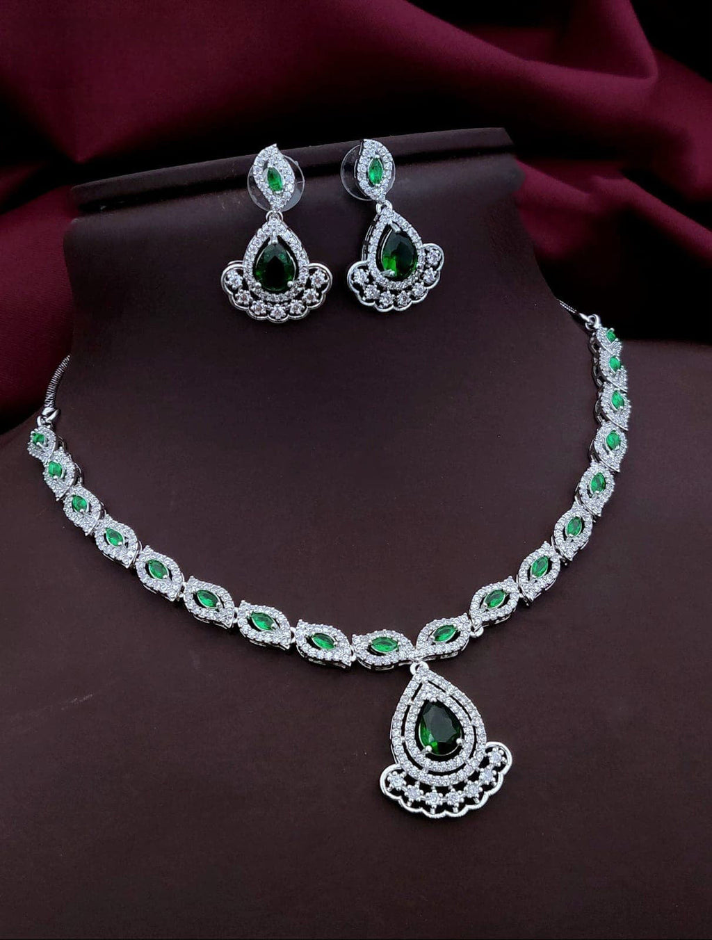 Punjabi Silver Plated Teardorp AD Necklace Earring Set For Women