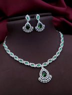 Punjabi Silver Plated Teardorp AD Necklace Earring Set For Women
