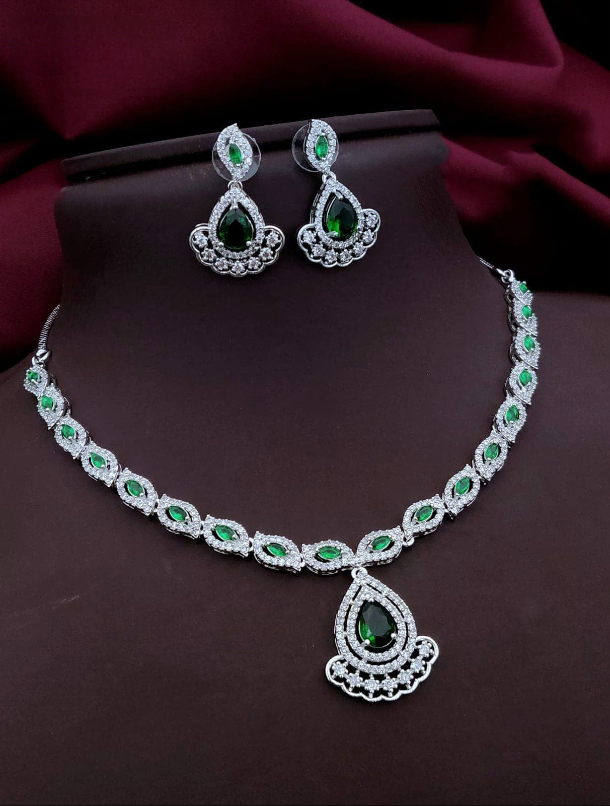 Punjabi Silver Plated Teardorp AD Necklace Earring Set For Women