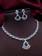 Punjabi Silver Plated Teardorp AD Necklace Earring Set For Women