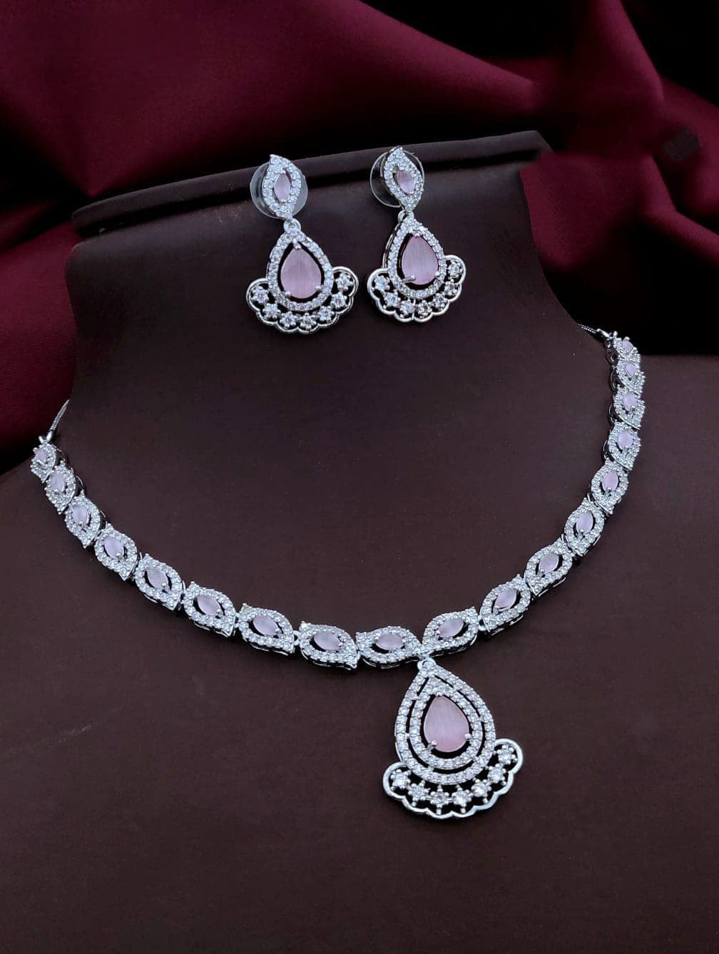 Punjabi Silver Plated Teardorp AD Necklace Earring Set For Women