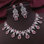 Traditional Silver Plated Floral AD CZ Choker Earring Set For Women