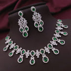 Traditional Silver Plated Floral AD CZ Choker Earring Set For Women