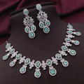 Traditional Silver Plated Floral AD CZ Choker Earring Set For Women