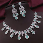 Traditional Silver Plated Floral AD CZ Choker Earring Set For Women