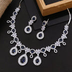 Pakistani Bridal Silver Tone CZ AD Floral Choker Earring Set For Women