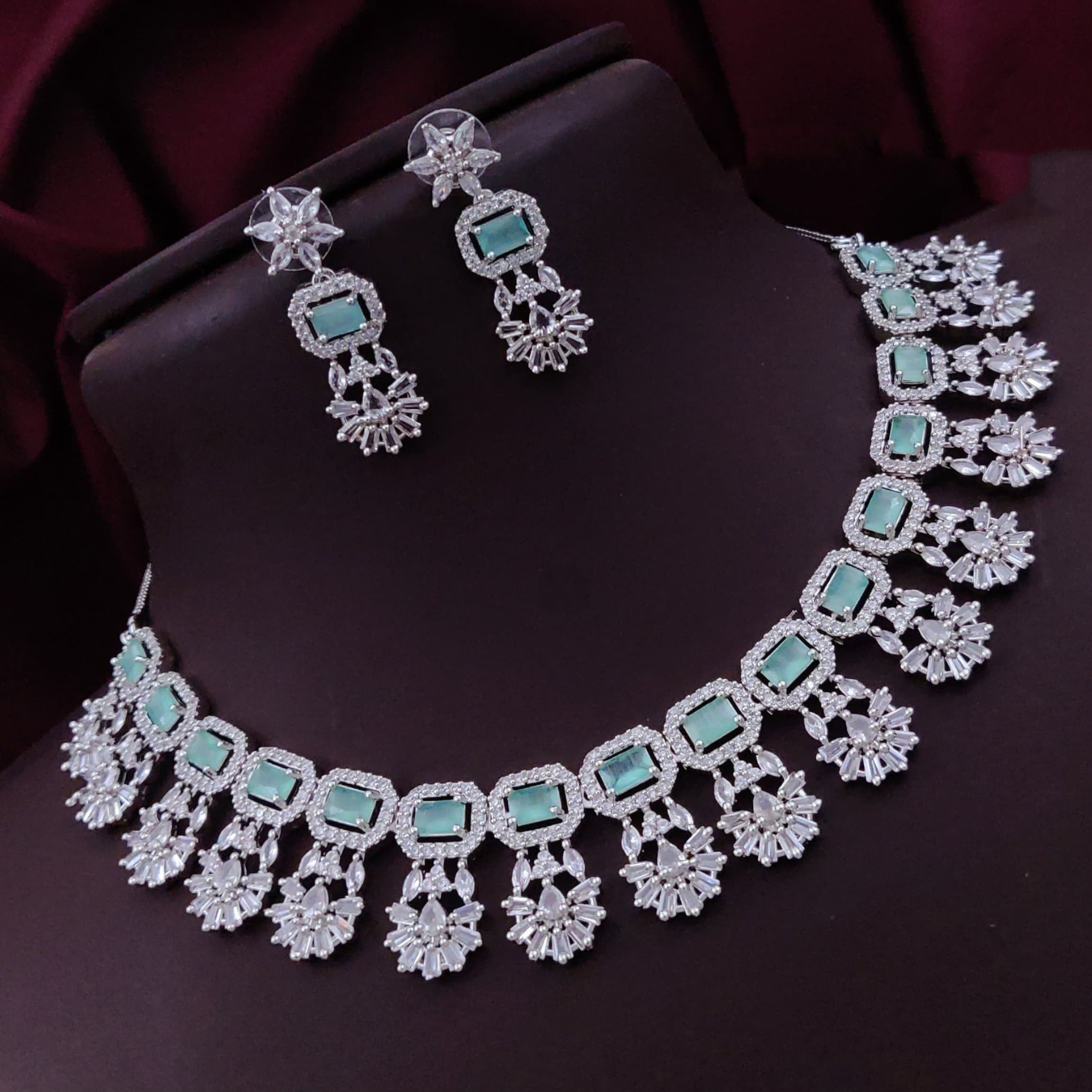 Bollywood Floral Inspired CZ Silver Plated Choker Earring Set For Women