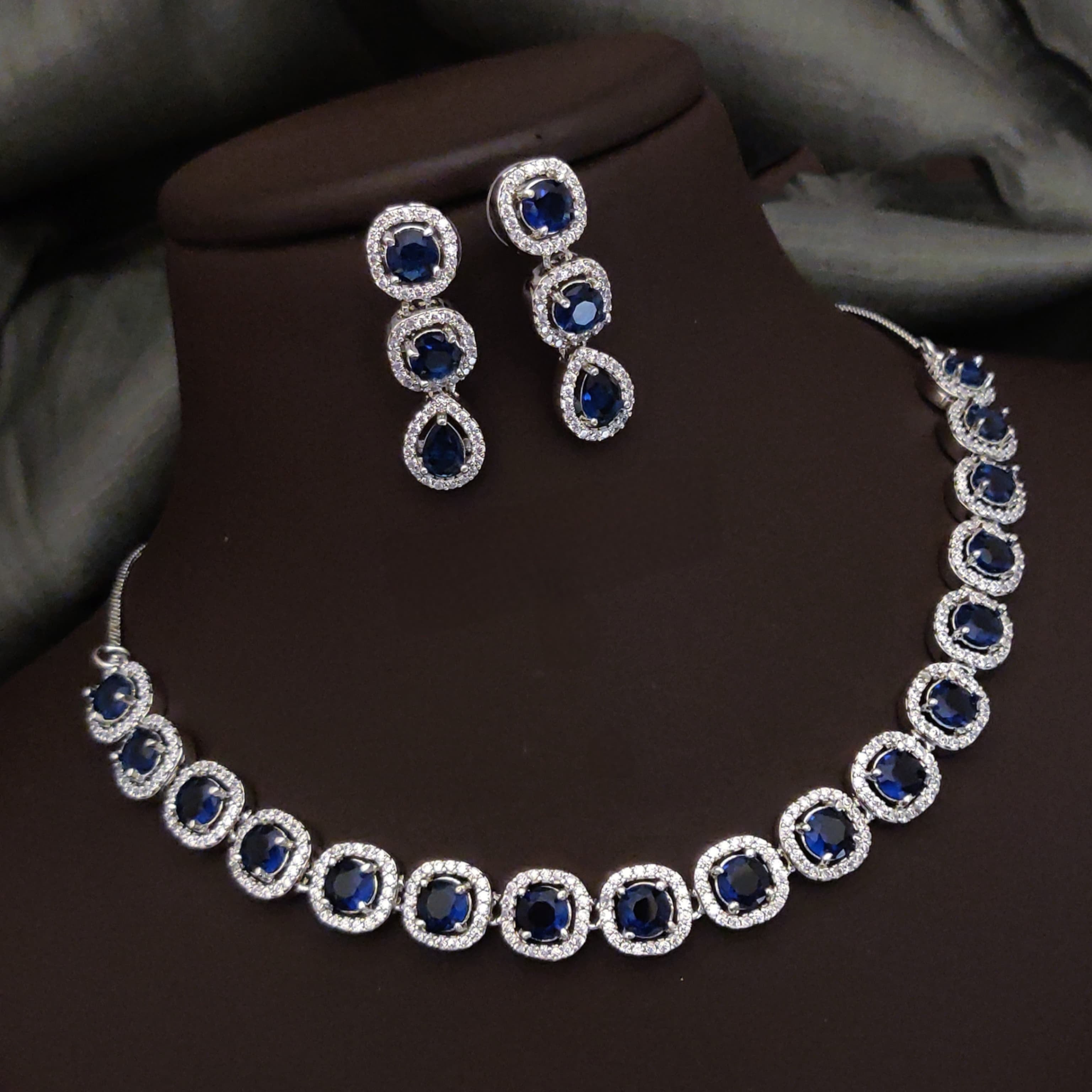 Bridal Ethnic Silver Tone CZ Choker Earring Set For Gift