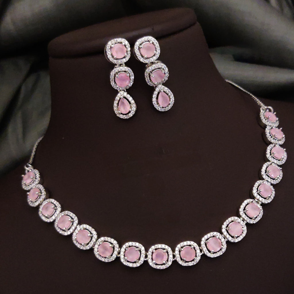 Bridal Ethnic Silver Tone CZ Choker Earring Set For Gift