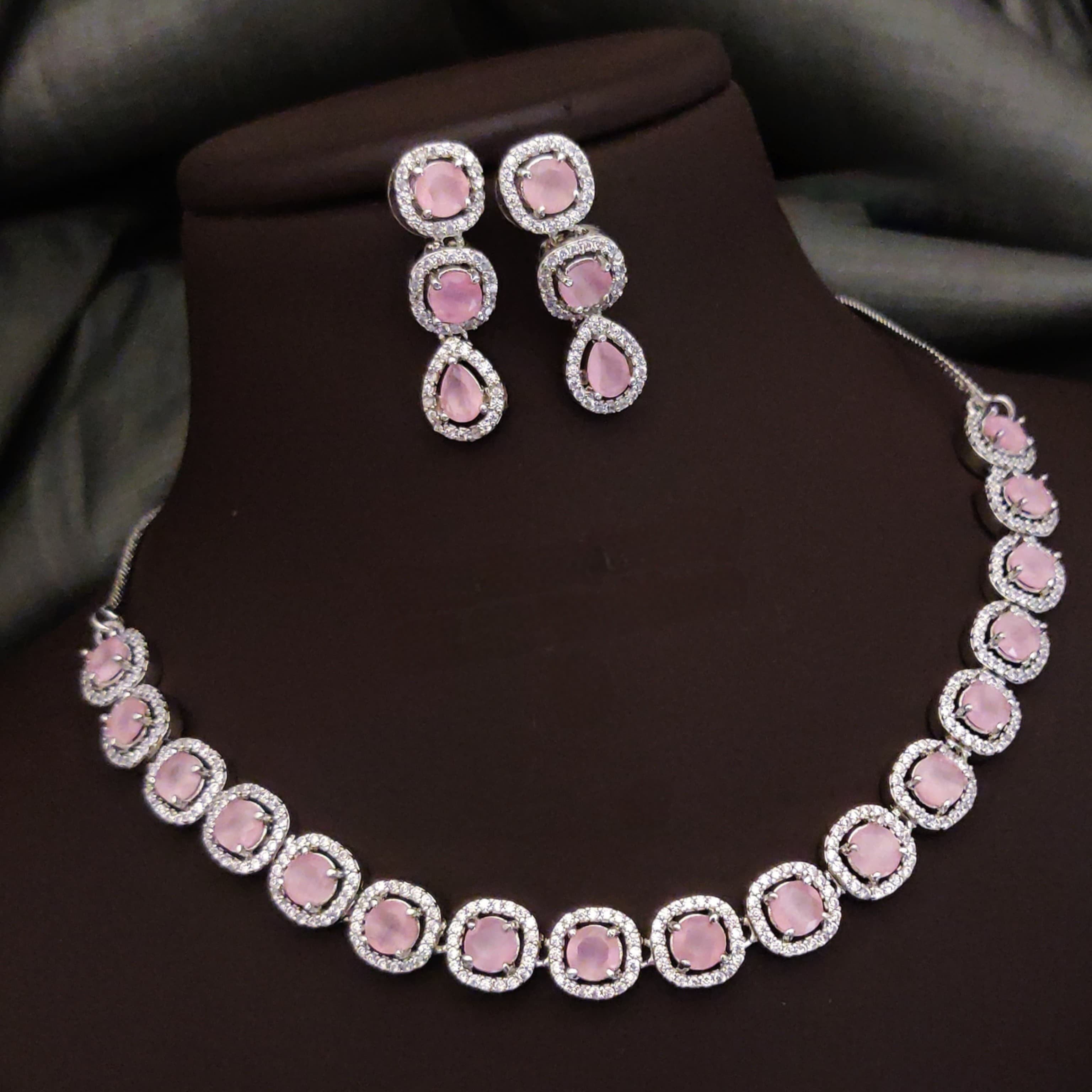 Bridal Ethnic Silver Tone CZ Choker Earring Set For Gift