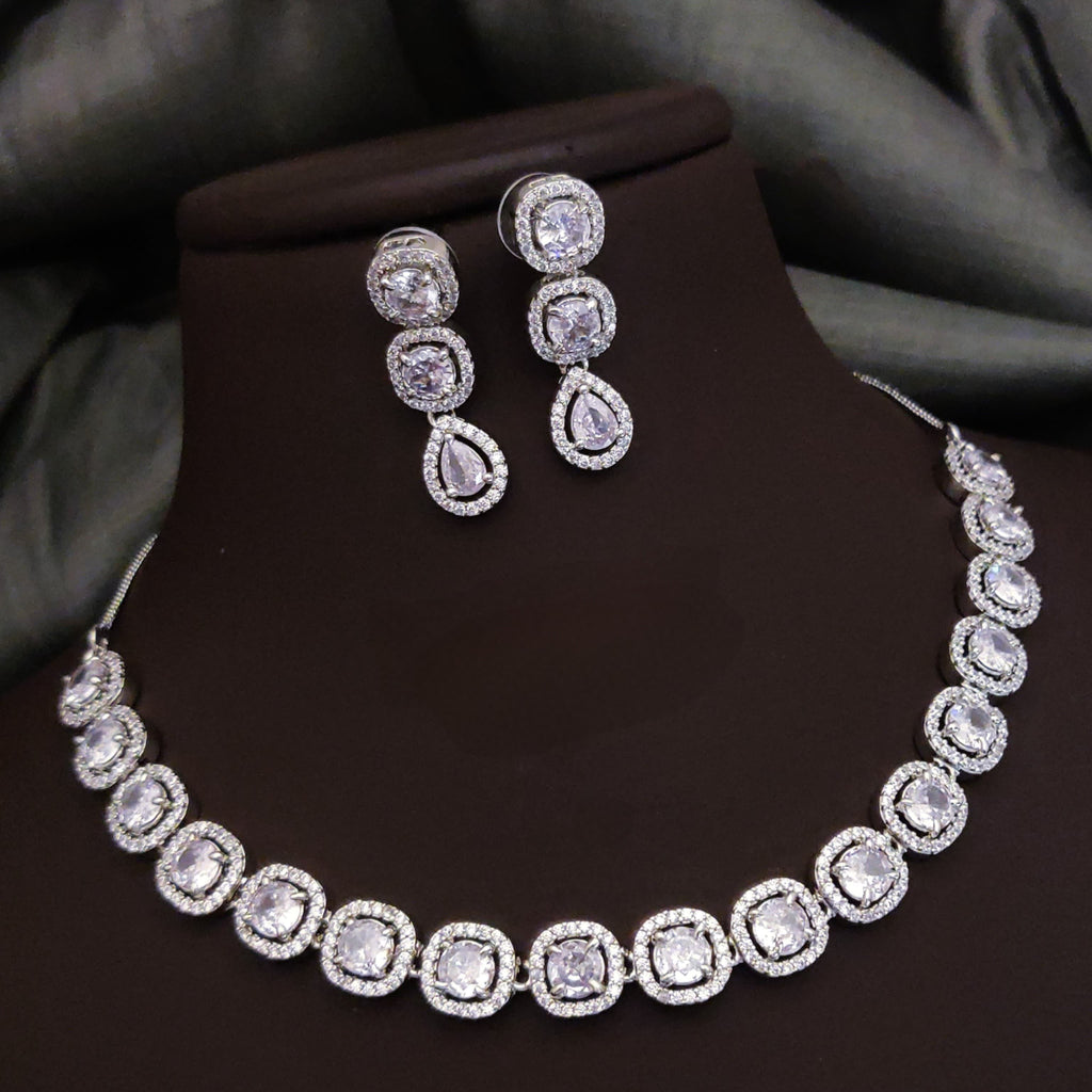 Bridal Ethnic Silver Tone CZ Choker Earring Set For Gift