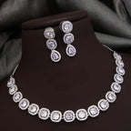 Bridal Ethnic Silver Tone CZ Choker Earring Set For Gift