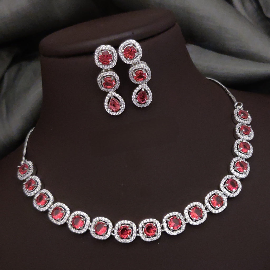 Bridal Ethnic Silver Tone CZ Choker Earring Set For Gift