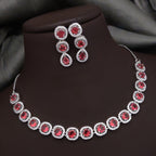 Bridal Ethnic Silver Tone CZ Choker Earring Set For Gift