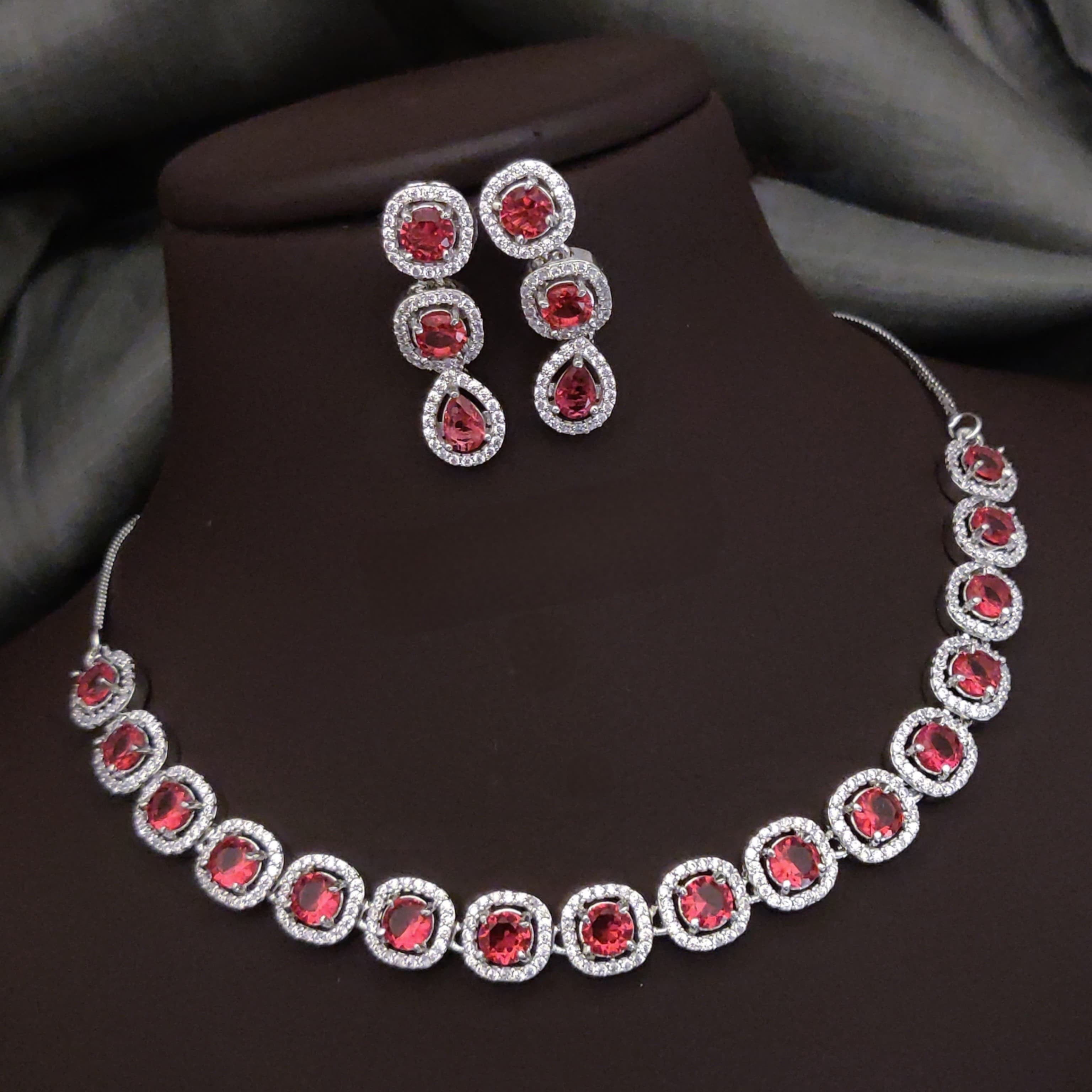 Bridal Ethnic Silver Tone CZ Choker Earring Set For Gift