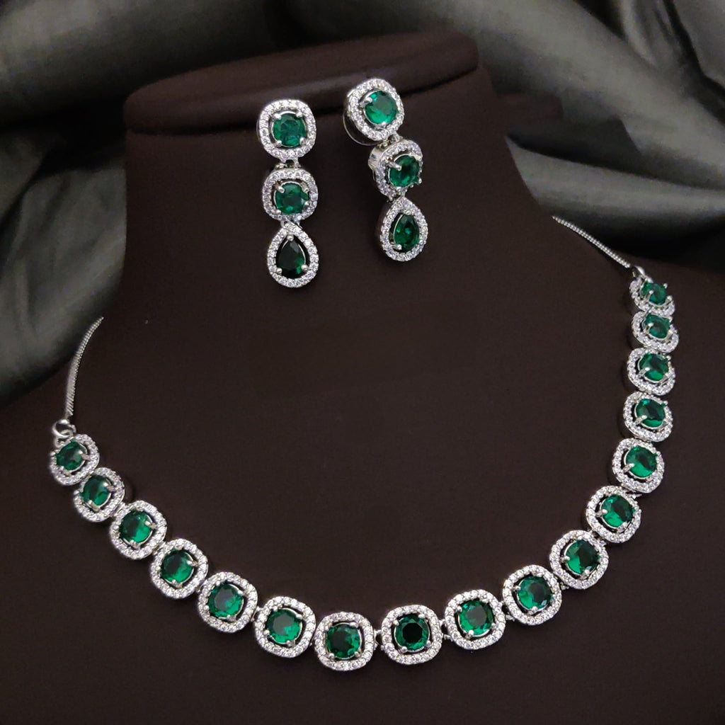 Bridal Ethnic Silver Tone CZ Choker Earring Set For Gift