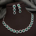 Bridal Ethnic Silver Tone CZ Choker Earring Set For Gift