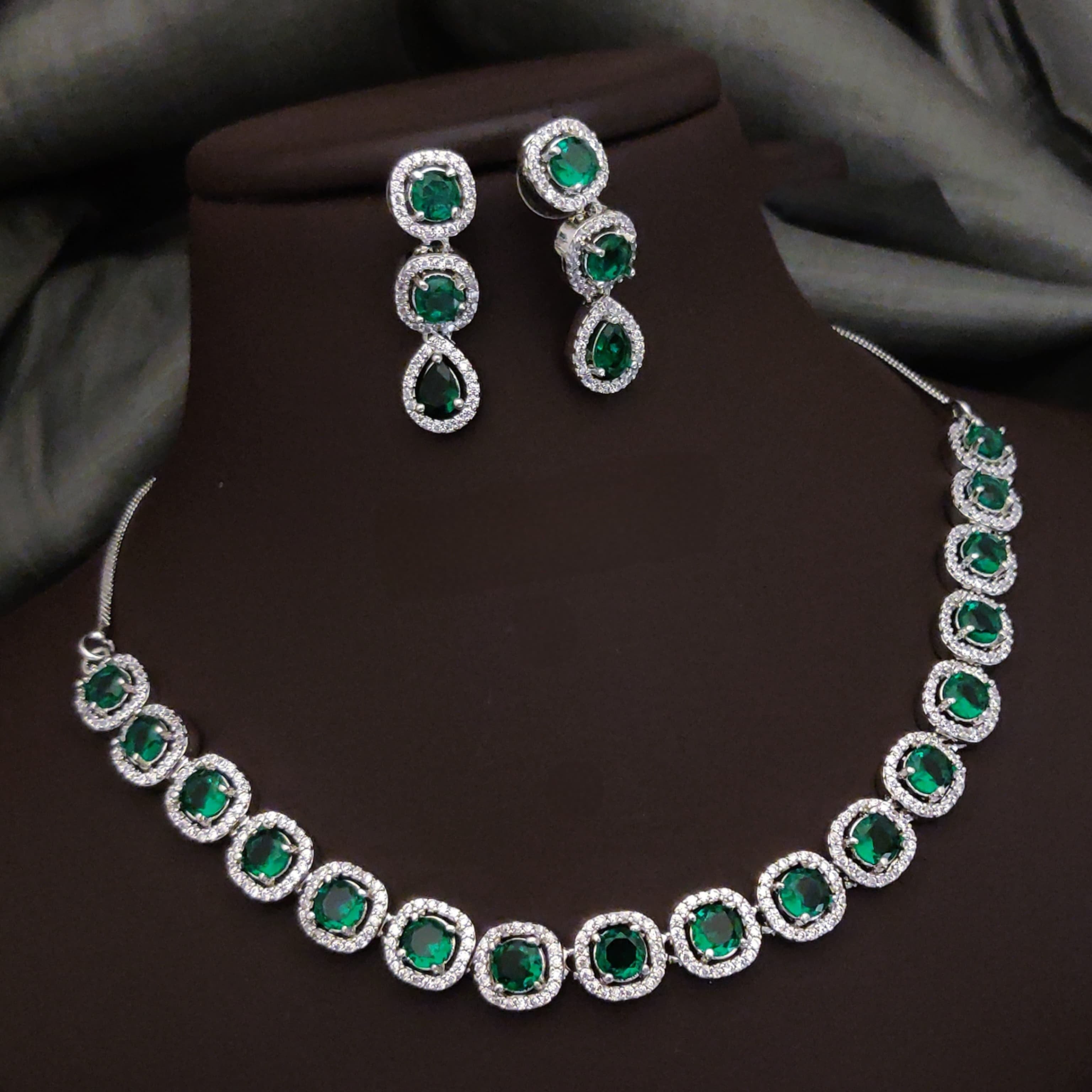 Bridal Ethnic Silver Tone CZ Choker Earring Set For Gift