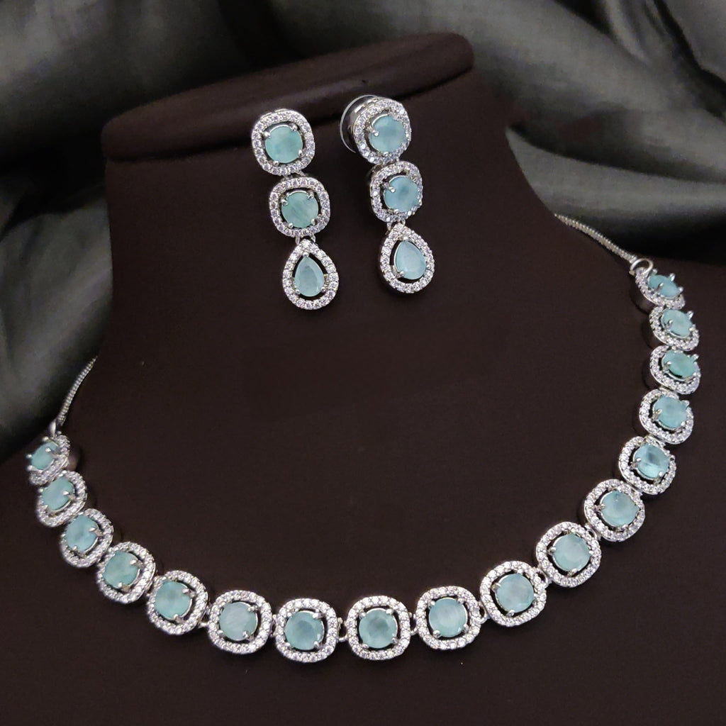 Bridal Ethnic Silver Tone CZ Choker Earring Set For Gift