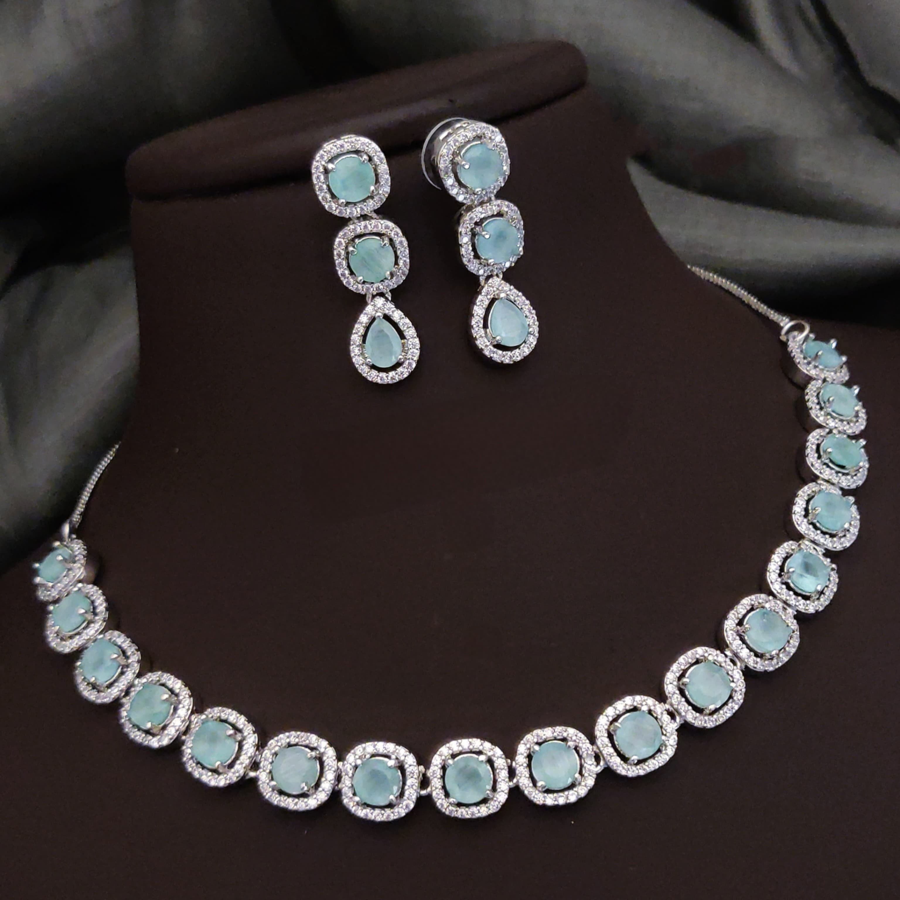 Bridal Ethnic Silver Tone CZ Choker Earring Set For Gift