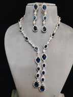 Indian Statement Bridal AD Silver Plated Necklace Earring Set For Wedding