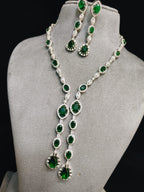 Indian Statement Bridal AD Silver Plated Necklace Earring Set For Wedding