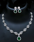 Stylish American Diamond Statement Silver Plated Necklace Earring Set