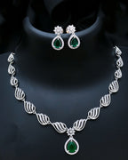 Stylish American Diamond Statement Silver Plated Necklace Earring Set