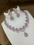 Pakistani Teardop CZ Silver Plated AD Necklace Earring Set For Wedding