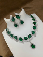 Pakistani Teardop CZ Silver Plated AD Necklace Earring Set For Wedding