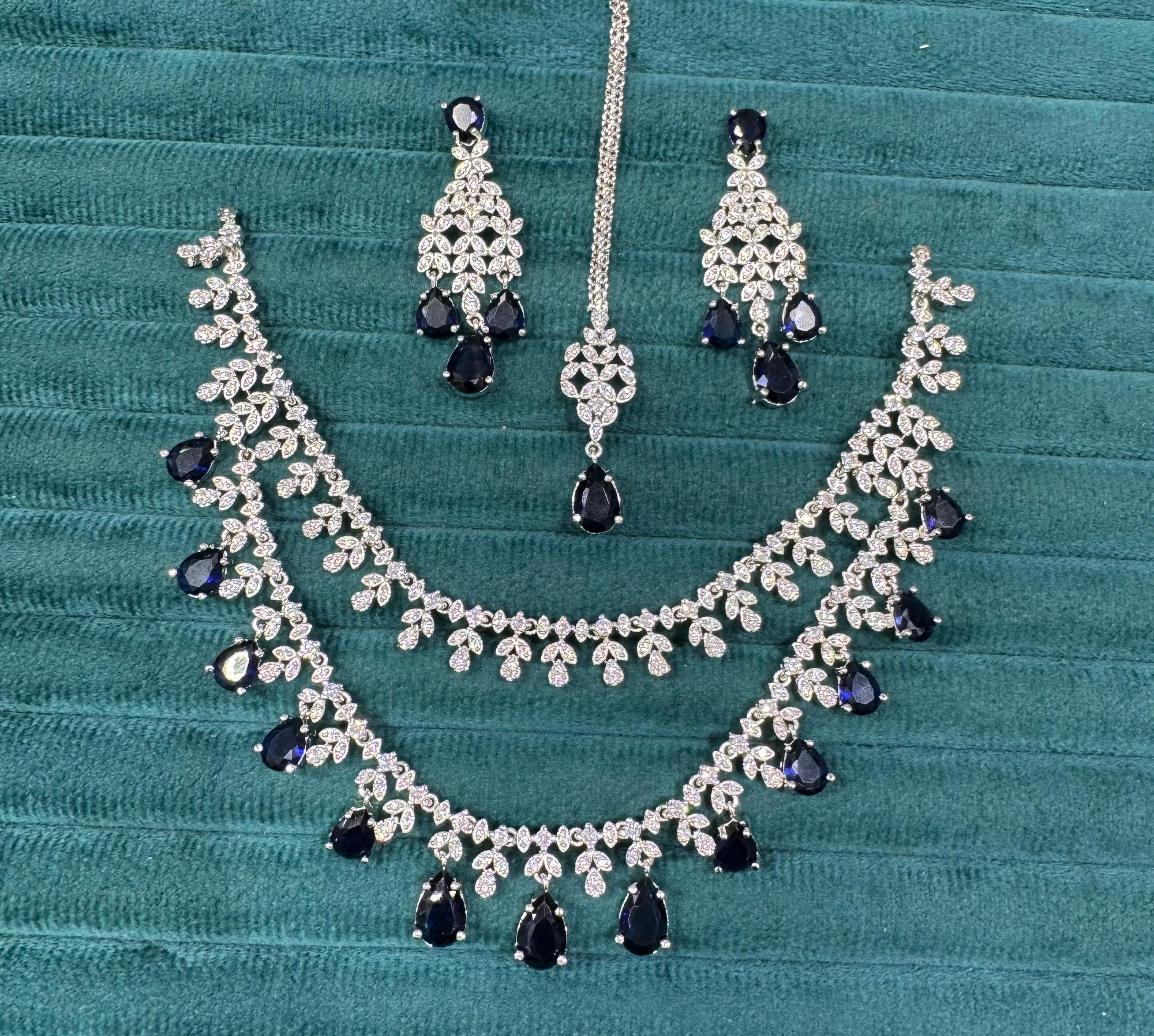 Floral Double Layer AD Choker Earrings Set | Kundan Jewelry | AD Jewelry | Indian Jewelry | Traditional Jewelry