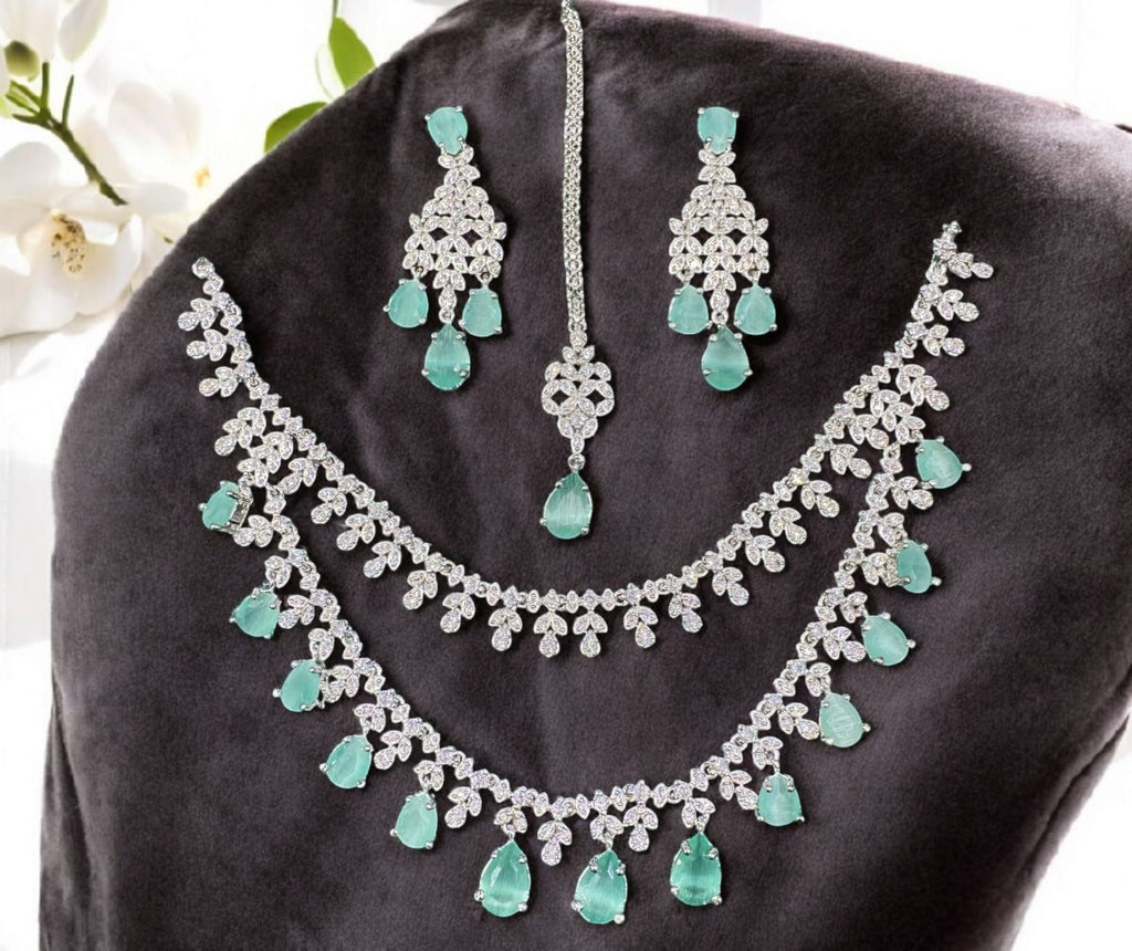 Floral Double Layer AD Choker Earrings Set | Kundan Jewelry | AD Jewelry | Indian Jewelry | Traditional Jewelry