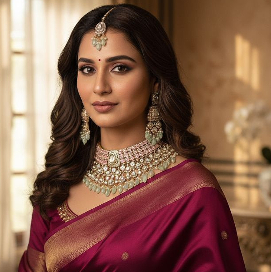 Bridal Kundan Stone Choker Jewellery Set with Maangtika & Earrings – Indian Kundan Pearl Necklace Set | Libasaa Traditional Indian Bridal Jewellery Collection