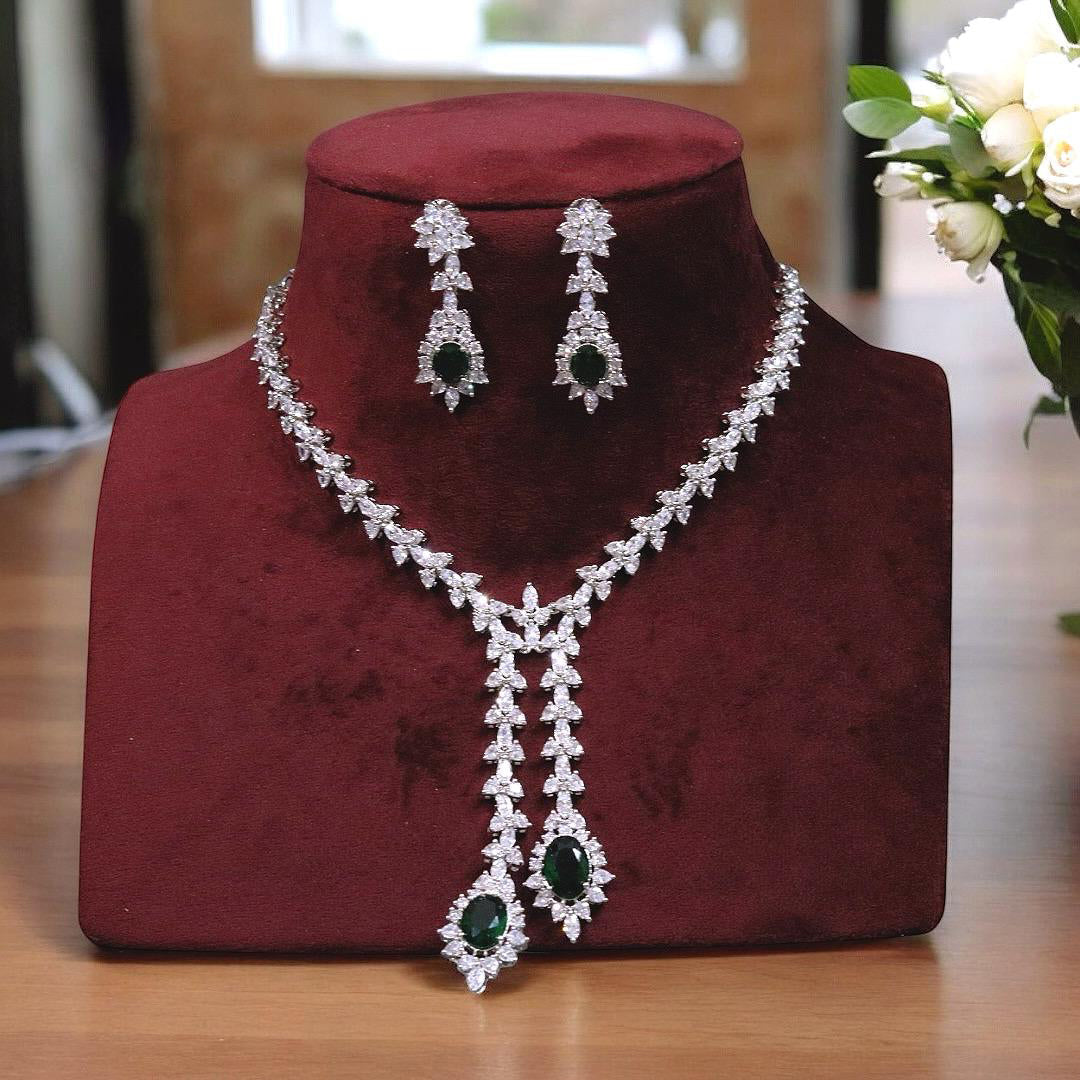 Indian Silver Plated Statement Necklace Matching Earrings For Bridal