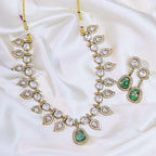 Jaipuri Cubic zirconia Stone Work Neclace Earrings Set For Wedding