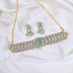 Floral Design AD Choker Earrings Indian Jewelry Set For Women