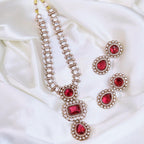 Punjabi CZ Silver Tone Necklace Matching Earrings Set For Wedding